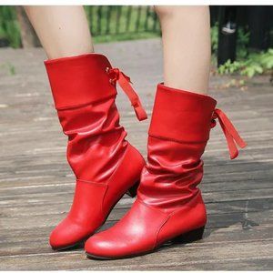 low-heel round toe lace-back thermal boots